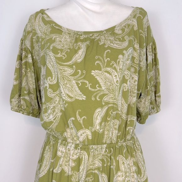 Anthropologie Daily Practice Green Floral Paisley Puff Sleeve Mini Dress. Medium - Picture 3 of 16